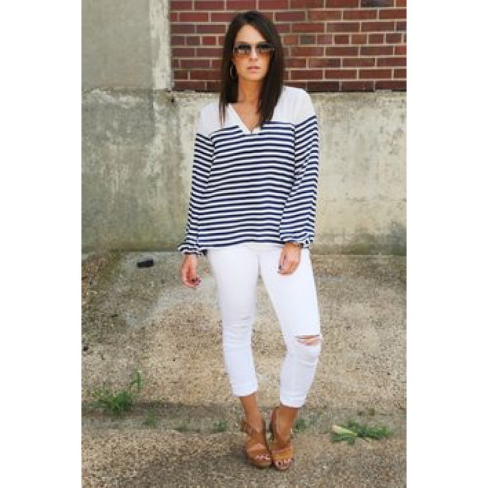 Striped Navy High-Low Blouse